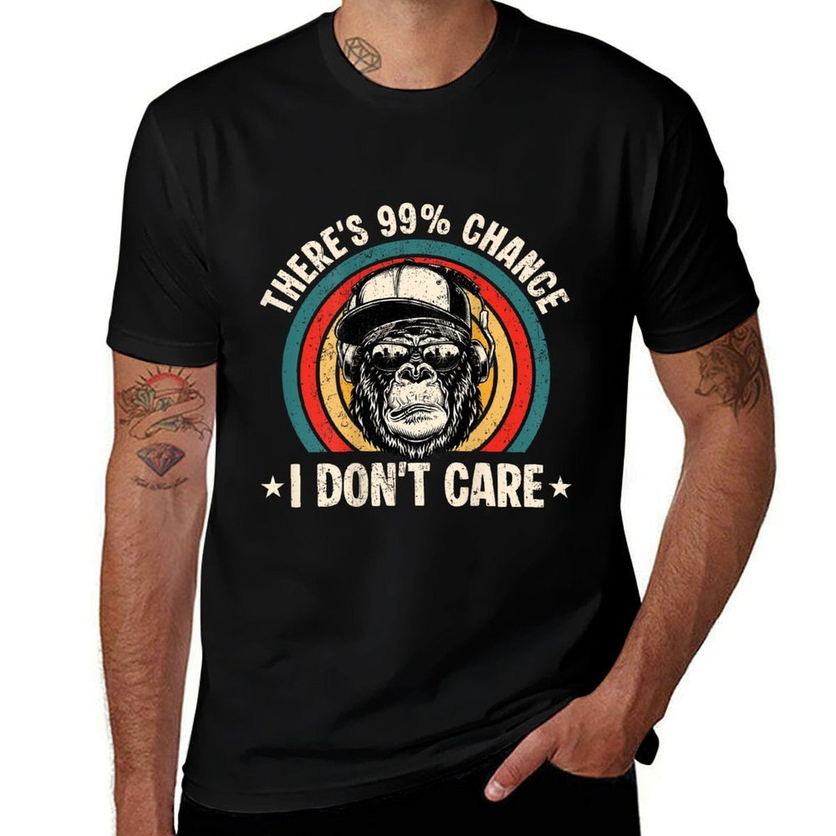 Funny Theres A 99 Percent Chance I Dont Care Bigfoot Humor  Rolled Sleeves T-Shirt