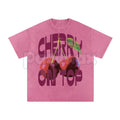 "CHERRY ON TOP" Vintage Wash Graphic Tee – Retro Aesthetic Fruit Print, Oversized Coquette Streetwear T-Shirt