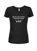My favorite alcoholic beverage is called “a lot” Juniors V Neck T-Shirt