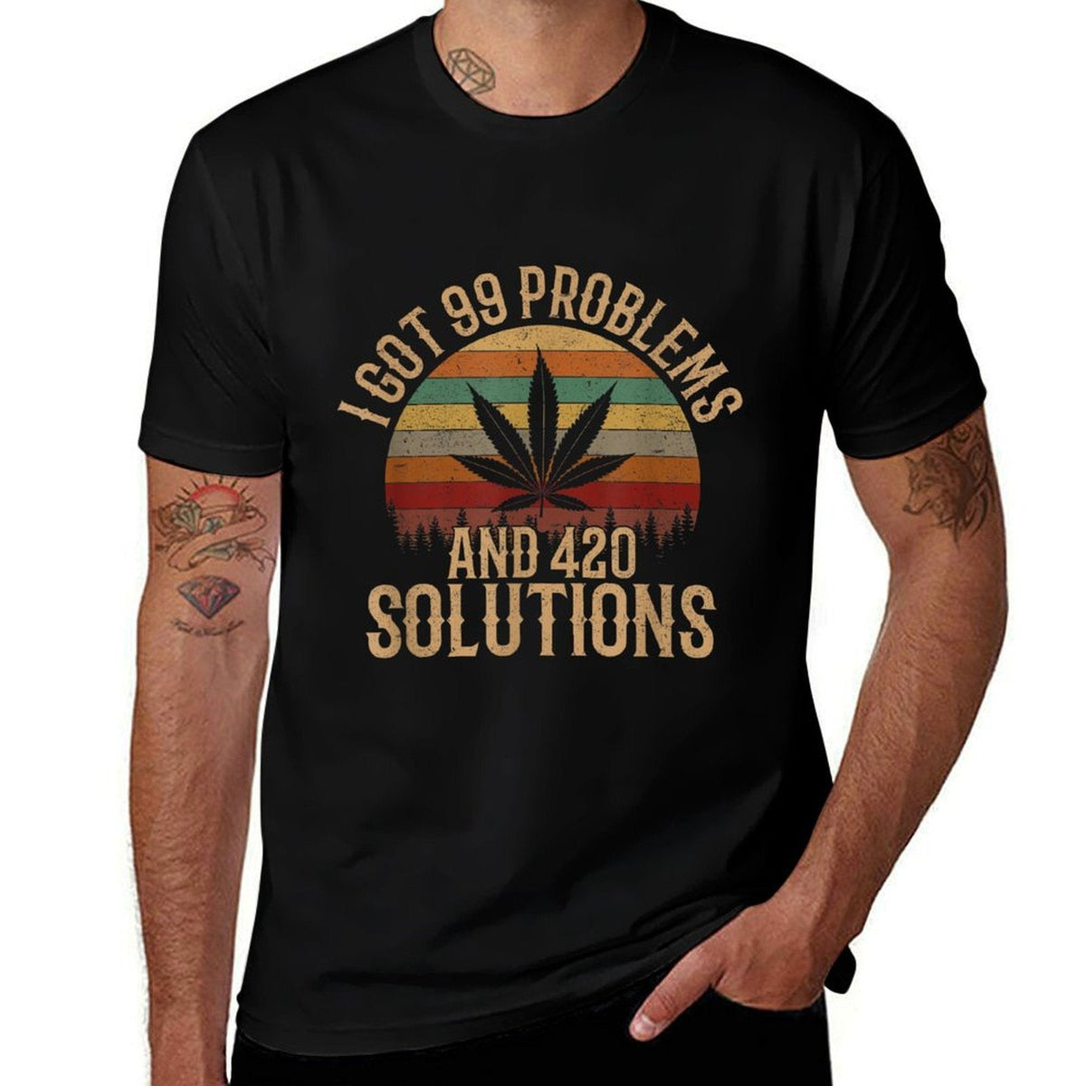 I Got 99 Problems And 420 Solutions, Funny Weed Marijuana  Cotton T-Shirt
